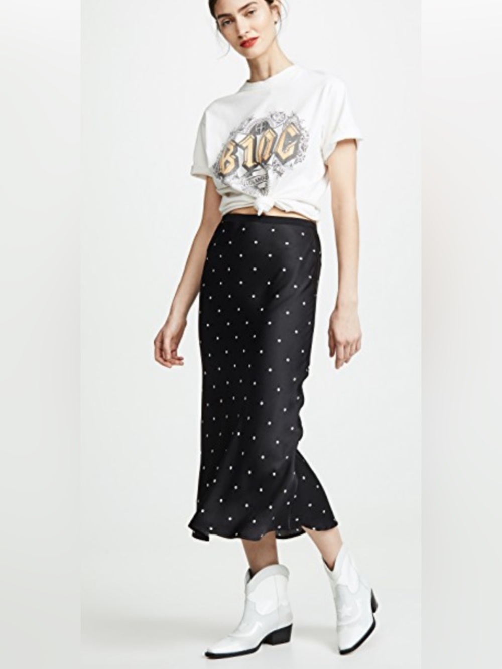 Anine Bing silk polka dot midi skirt
